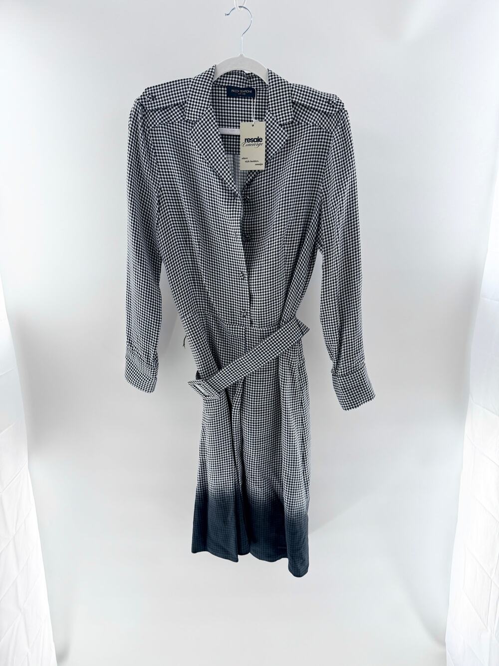 Piazza Sempione Gingham Belted Midi Shirt Dress Black White Women's 44 IT / US 8